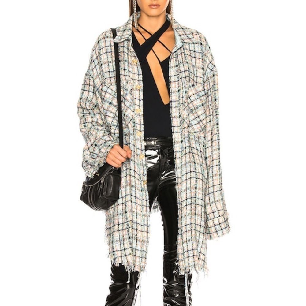 FAITH CONNEXION Check Tweed Oversized Shirt Multicolor